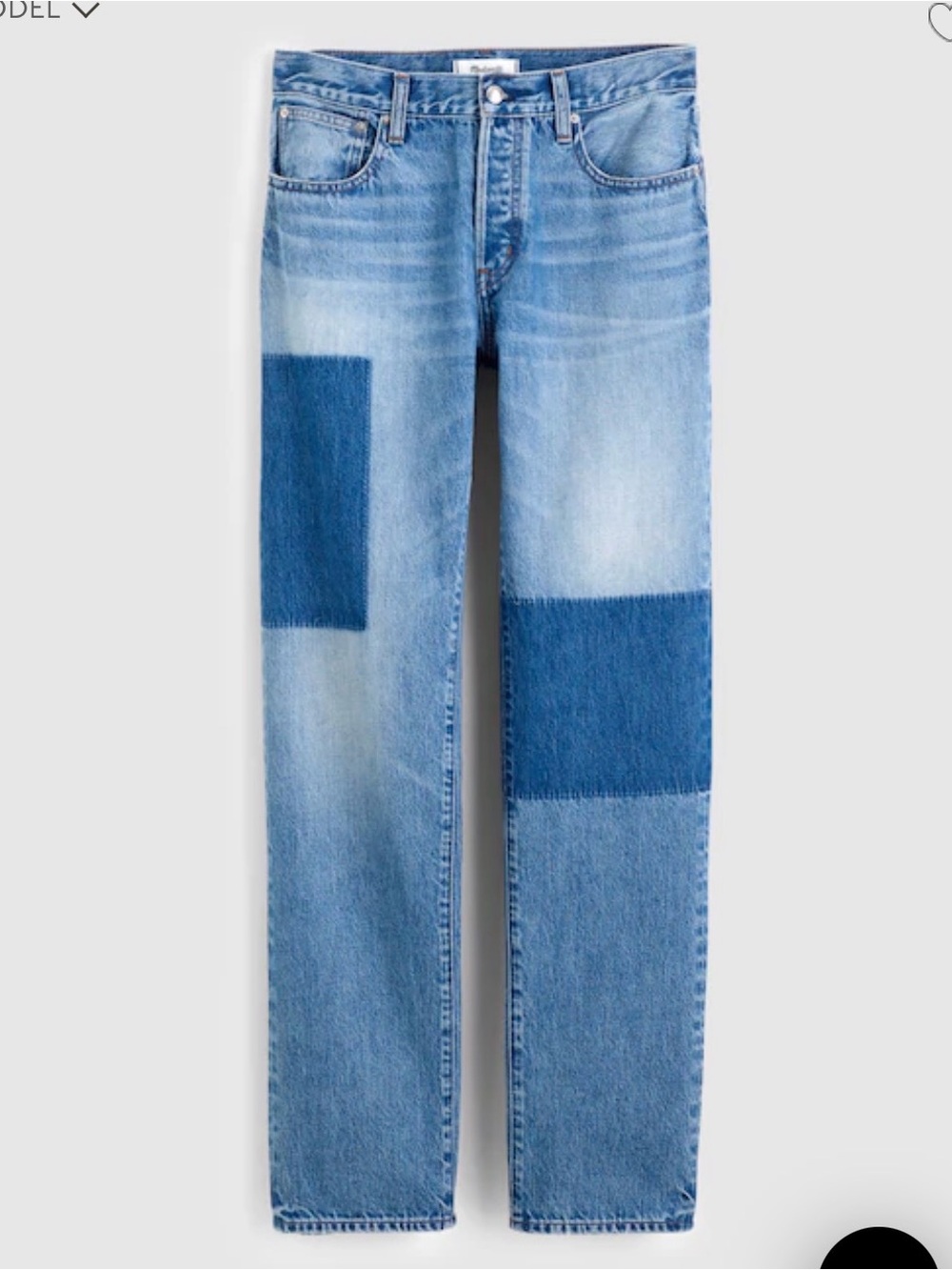 Madewell Dean Easy Straight Leg Jean Light Blue Patchwork Worn Wash 27 NWT
